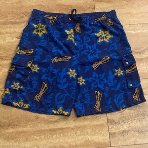 Budweiser Boardshorts Men's Size XL Blue Allover Print Swim Trunks